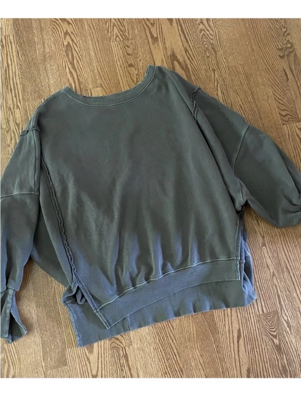 FREE PEOPLE Stone Grey Boho Oversized Crewneck Sweatshirt